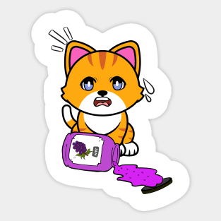 Funny orange cat spilled grape jam Sticker